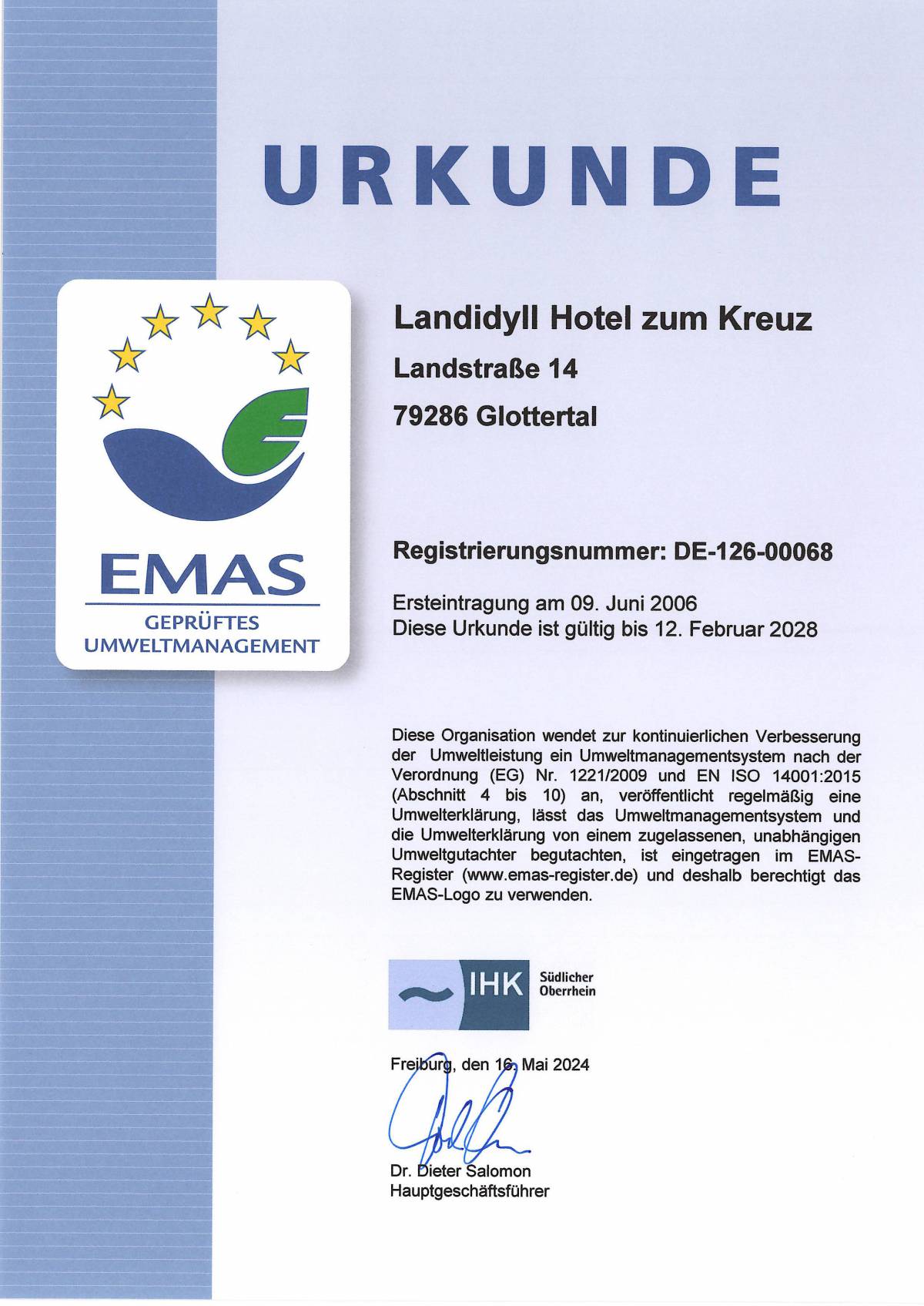 EMAS Umweltmanagement Zertifikat